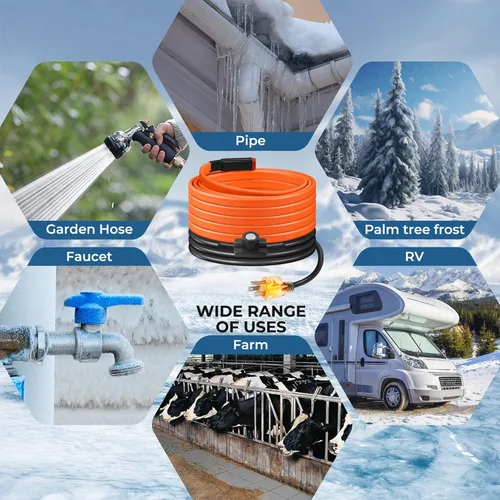 Vista 7 de Cinta térmica de 12 pies para tuberías de agua, protección contra congelación, IP65, impermeable, 7 W/pies, 110 V, cable de calor para tubería