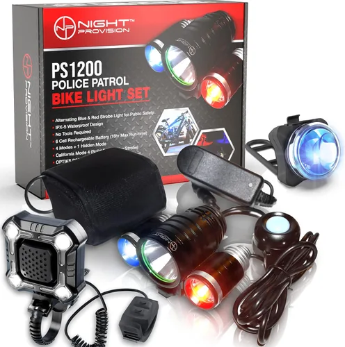 Vista 9 de PS1200 Luz delantera y OPTIKS 210 trasera para bicicleta de policía, luz estroboscópica roja/azul, recargable, resistente al agua, 5 modos