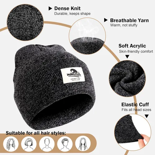 Vista 3 de 3 Packs Winter Beanie Hats for Men Women, Unisex Soft Warm Thick Beanies, Cuffed Knit Skull Cap