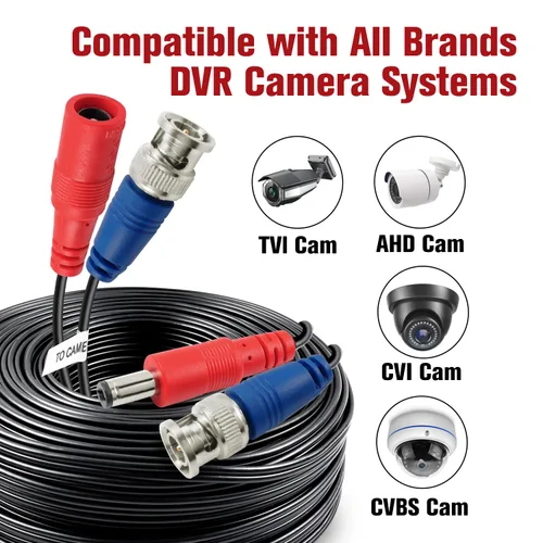 Vista 2 de SHD Paquete de 4 cables de alimentación de video de 100 pies - Conectores BNC a RCA y BNC hembra para sistema de vigilancia de seguridad CCTV