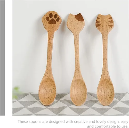 Vista 6 de Cuchara de café para gatos, cuchara de madera, utensilios de madera, cuchara de madera para comer, cuchara de servir, cuchara agitadora, cuchara