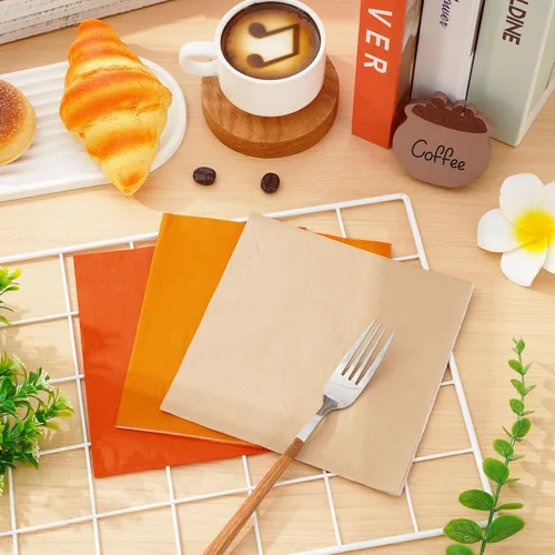 Vista 5 de Whaline Paquete de 150 Servilletas de Otoño en Color Naranja 16.5 x 16.5 cm 3 Colores Servilletas Desechables de Papel en Tema Naranja Servilletas