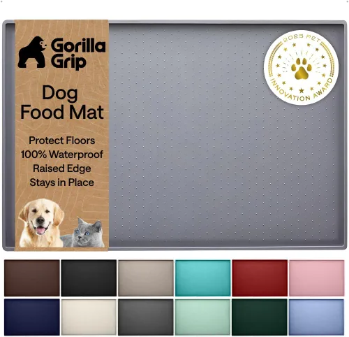 Vista 12 de GORILLA GRIP - Tapete de silicona 100% impermeable con bordes elevados sin BPA para mascotas, tapetes para alimentos de perros y gatos que contienen