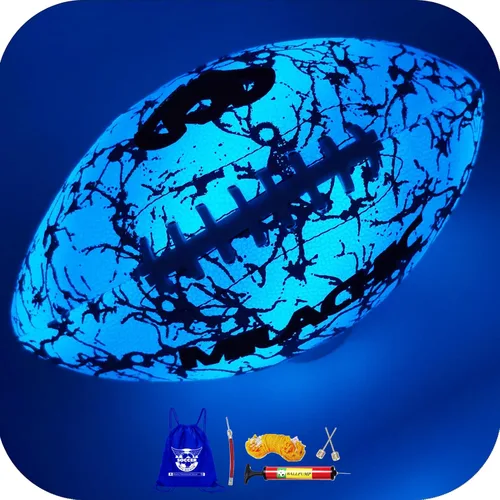 Glow in The Dark Football, Holographic Blue Glowing Leather Football Ball for Men Women Training