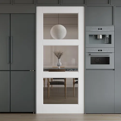 Vista 26 de 3-Lite - Losa de puerta de vidrio transparente templado de 18 x 80 pulgadas, coctelera interior pintable, adecuada para sala de estar, despensa