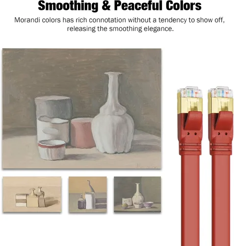 Vista 2 de Yauhody Cable Ethernet CAT de 8 colores Morandi, cables Cat8 de alta velocidad planos de 40 Gbps 2000 MHz, red de Internet romántica RJ45 LAN SFTP