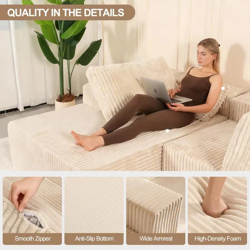 Vista 7 de Modular Sectional Sofa with Chaise, L-Shape Cloud Couch Deep Seat Upholstered Couches, Modern Modular Sectional Sofa for Living Room Beige - 3 Seat