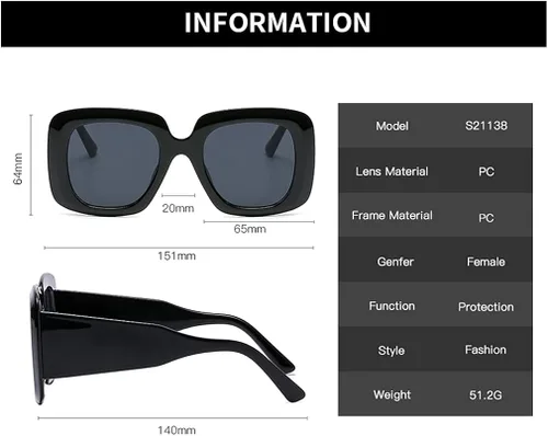 Vista 5 de LJCZKA Oversized Rectangle Sunglasses for Women Trendy Luxury Square Sun Glasses UV Protection