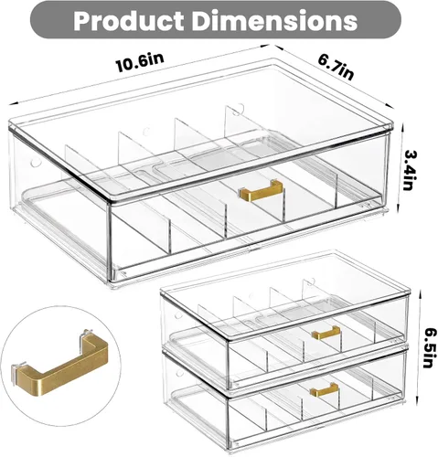 Vista 2 de LALOBLUE Clear Acrylic Sunglasses Organizer, Stackable Eyeglass Storage Case with Gold Handles, Glasses Display Holder
