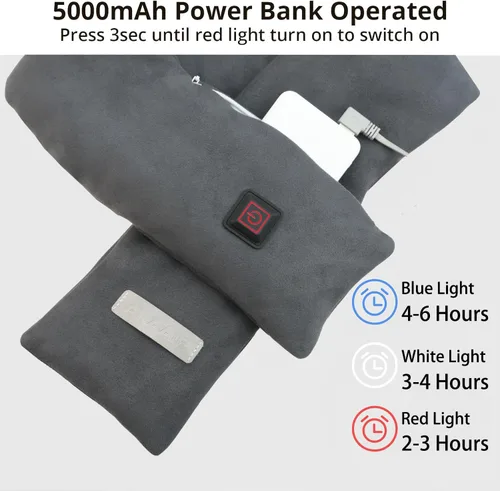 Vista 5 de Almohadilla térmica para el cuello, bufanda térmica eléctrica con banco de energía de 5000 mAh, calentador de cuello inalámbrico para aliviar