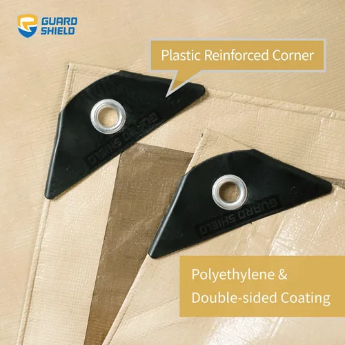 Vista 2 de GUARD SHIELD Lona beige resistente impermeable de 10 x 20 pies para exteriores, lona gruesa resistente a los rayos UV con ojales, 25/64 pulgadas