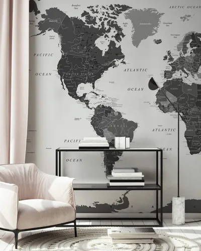Vista 4 de Murwall Map Wallpaper Political World Map Wall Mural Black Map Wallpaper White Map Wall Mural Living Room