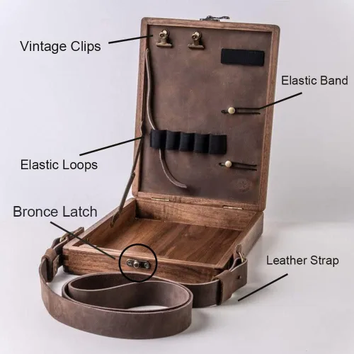 Vista 5 de Writers Messenger - Caja de madera multifuncional hecha a mano, bolsa de cartero, bolsa de herramientas portátil para artista, bolsa de herramientas
