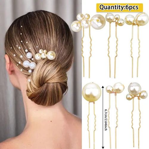 Vista 4 de 30 horquillas para el pelo de perlas de boda para novias, elegantes diamantes de imitación de perlas, horquillas para el cabello, accesorios