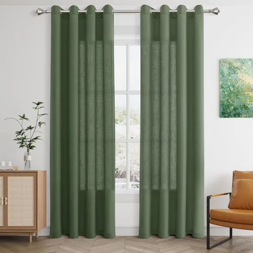 Vista 38 de Cortinas de lino verde aguamarina de 84 pulgadas de largo, 2 paneles para sala de estar y dormitorio, cortinas transparentes de filtrado de luz