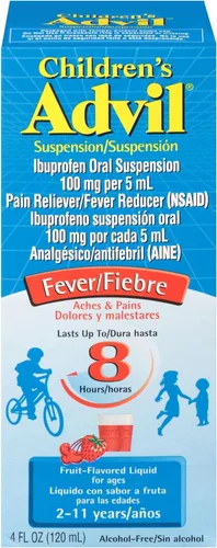 Children's Advil Analgésico y reductor de fiebre, ibuprofeno infantil para aliviar el dolor, ibuprofeno líquido para niños, fruta, 4 onzas líquidas