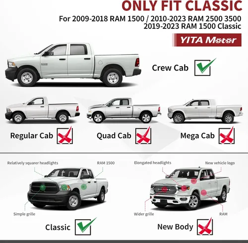 Vista 2 de YITAMOTOR Estribos de 6.5 pulgadas compatibles con Dodge Ram 1500 Crew Cab 2009-2018/Ram 1500 Classic 2019-2024, 2010-2026 2500 3500 Crew Cab
