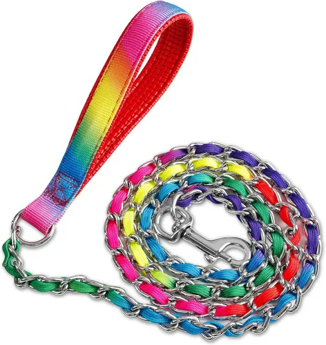 Vista 12 de Correa de cadena para perro a prueba de mordidas, cadena de metal y cuerda de nailon para perros con mango acolchado, correas resistentes