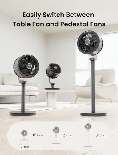 Vista 7 de AIRMATE Ventilador de pedestal para dormitorio, ventilador de pie con motor de CC de 16 velocidades con control remoto, oscilación omnidireccional