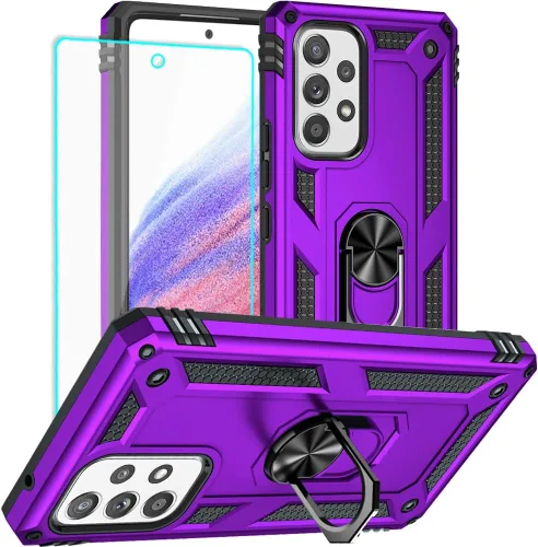 Vista 10 de Yiakeng Funda para Samsung A53 5G, Galaxy A53 5G con protector de pantalla HD, fundas protectoras de grado militar con anillo para Samsung Galaxy