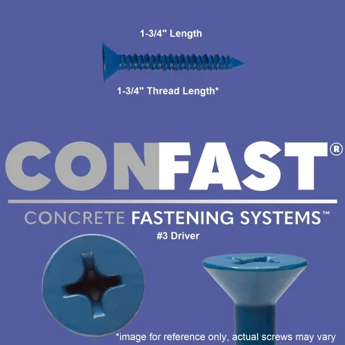 Vista 2 de CONFAST Anclaje de Tornillo de Concreto Phillips Plano Azul de 1/4 pulgadas x 1-3/4 pulgadas con Broca para Anclar a Mampostería, Bloque o Ladrillo