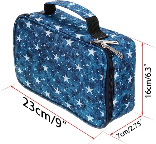 Vista 3 de BTSKY Estuche para bolígrafos y lápices con cremallera con patrón - Estuche multifuncional para artículos de papelería con 36 ranuras elásticas Azul