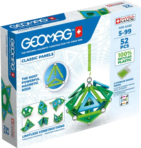 Geomag Juguetes magnéticos clásicos para niños a partir de 5 años, 52 piezas de imanes educativos STEM para niños, bloques magnéticos hechos en