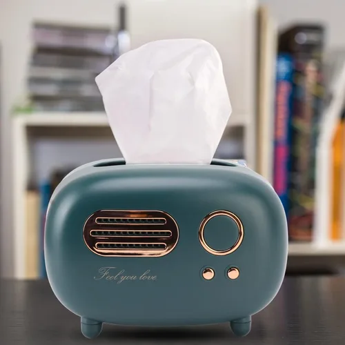 Vista 2 de Qiilu Cubierta de caja de pañuelos de radio de plástico verde retro para baño, dormitorio, escritorio