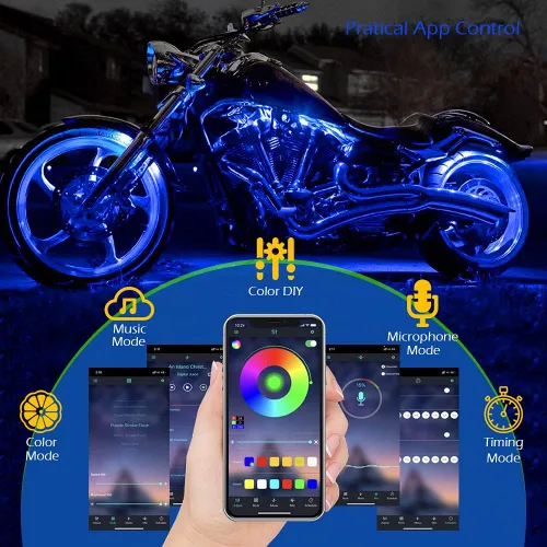 Vista 3 de SHINIGHT - Juego de 10 luces LED para motocicleta, control por aplicación, tira de luces impermeables multicolor con control remoto RF