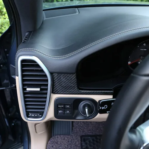 Vista 4 de YIWANG Cubierta de panel de consola central de automóvil de fibra de carbono 100% real, 3 piezas para Porsche Cayenne 2018-2020 conducción a