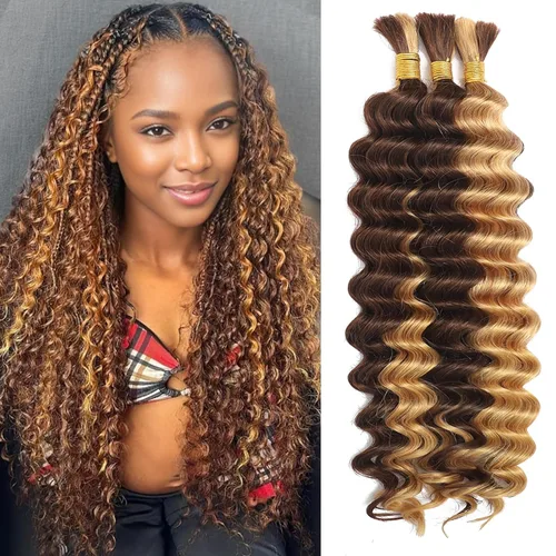 Vista 118 de Cabello Humano para Trenzar para Trenzas Boho 3 Paquetes/Pack 110g (3.88 oz) 14 Pulgadas Cabello Humano a Granel Ondulado Profundo para Trenzar