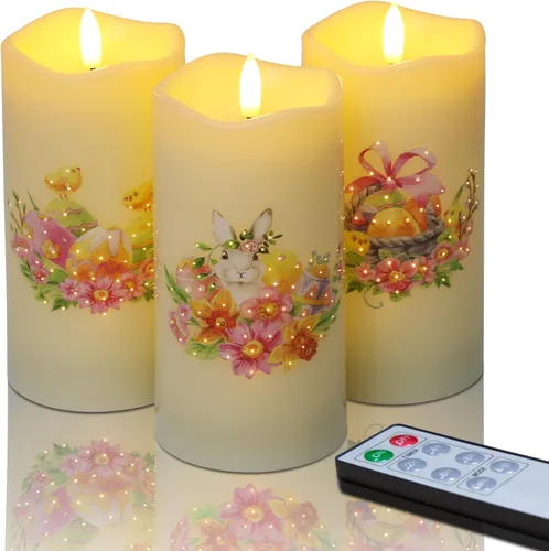 Vista 11 de Eywamage Velas de pilar de fibra óptica sin llama con control remoto, juego de 3, velas LED de resorte floral de mariposa, funciona con pilas, Φ 3