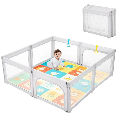 Vista 7 de Doradotey - Corralito plegable para bebés de 1 a 3 años, tamaño y forma, recinto ajustable, 8 paneles, puerta desmontable de 79 x 71 pulgadas, gran