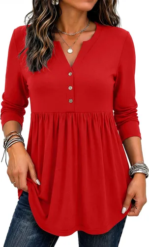 Vista 8 de Zeagoo Blusas de manga larga para mujer, estilo bohemio, cuello en V negro (Flower Black)