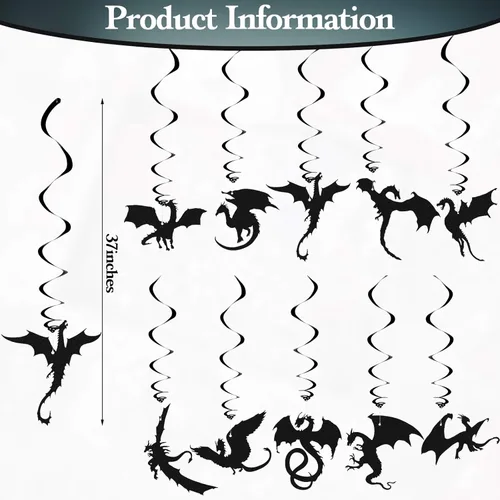 Vista 2 de Sumind 30 piezas de decoración de fiesta de dragón, decoración de techo colgante para cumpleaños temática de dragón, fiesta temática medieval, 10