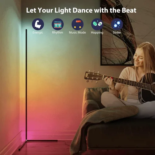 Vista 5 de WISIMMALL Lámpara de Pie de Esquina RGB, Aplicación Bluetooth y Control Remoto, Sincronización de Música, Lámpara de Pie LED Moderna para Sala