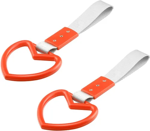 Vista 7 de 2 anillos Tsurikawa en forma de corazón, correa de mano para parachoques trasero, asa de corazón Janpanese para automóviles, SUV, metro, autobús