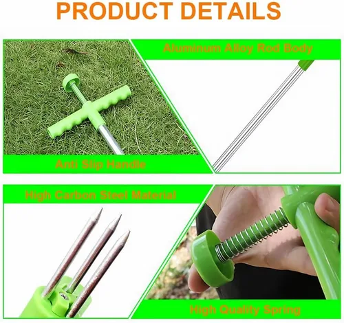 Vista 6 de Extractor manual de malezas, herramienta de desbrozadora de jardín de pie, herramienta de mano de eliminación de raíces de mango largo con 3 garras