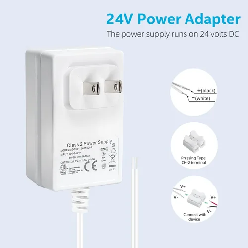 Vista 3 de Transformador de timbre de 24 voltios 110V/120V AC a DC 24V Adaptador compatible con tiras de luces LED
