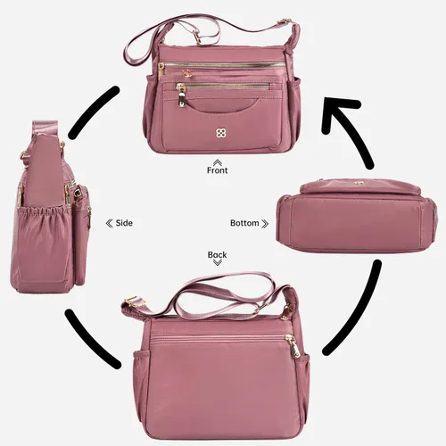 Vista 3 de Bolso de Mensajero para Mujer de Nylon Impermeable Bolso de Hombro Bandolera Ligero para Viaje con Múltiples Bolsillos