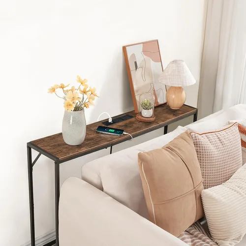 Vista 10 de MAHANCRIS Mesa consola, mesa de sofá estrecha, mesa de entrada de 43.3 pulgadas con estación de energía, mesa detrás del sofá, estilo simple