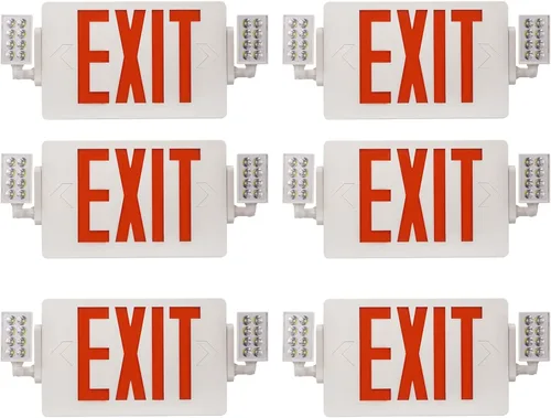 Vista 8 de Paquete de 1 letrero de salida con certificación UL con luces de emergencia, dos luces LED de emergencia de cabeza ajustable con batería, 120-277