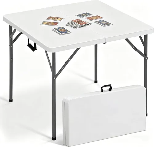 Vista 8 de Mesa Plegable de 4 Pies de Altura Ajustable con Asa Incorporada, Mesa Plegable Portátil de Servicio Pesado de 4 Pies con Patas de Acero para Negro