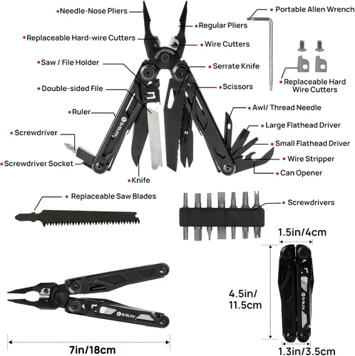 Vista 2 de BIBURY Alicates multiherramienta Pro BI2045AB, multiherramienta plegable de acero inoxidable con tijeras y destornillador mejorados