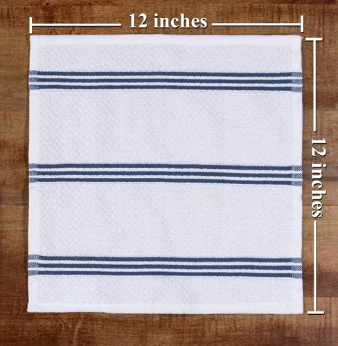Vista 6 de Sticky Toffee Juego de 8 paños de cocina de algodón – 12x12 pulgadas en azul oscuro y blanco, paños de cocina y paños de té reutilizables
