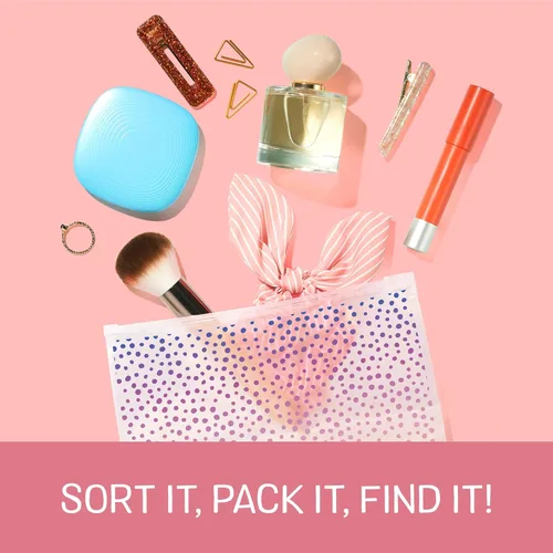 Vista 3 de Ziploc Bolsa de maquillaje y accesorios de viaje reutilizable, ideal para la escuela o el trabajo, colección de dijes, 5 bolsas de estilo esencial