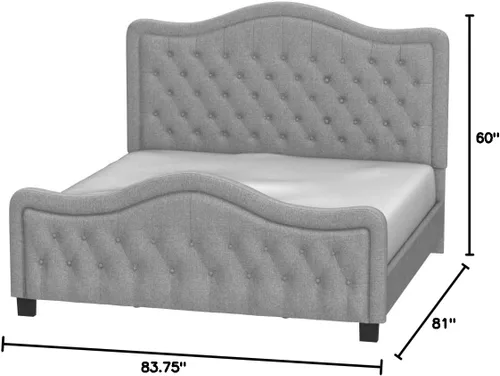 Vista 37 de Rosevera Turin Linen - Cama tapizada con paneles y cabecero capitonado con botones ajustables para dormitorio, tamaño Queen, color gris