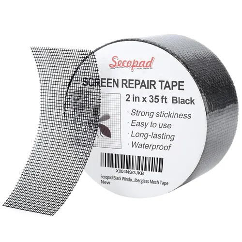 Secopad Cinta Negra de Reparación de Malla de Ventana, 2 Pulgadas X 35 Pies (420 Pulgadas) Kit de Reparación de Malla para Ventanas o Puertas, Kit