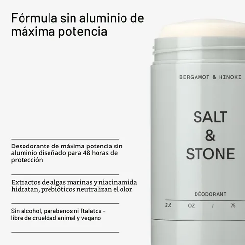 Vista 5 de SALT & STONE Desodorante sin aluminio Protección extra fuerte de 48 horas para mujeres y hombres Fabricado con extractos de algas marinas