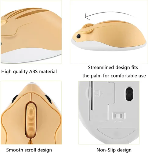 Vista 6 de Ratón inalámbrico con forma de hámster con forma de hámster, portátil de 1200 DPI USB inalámbrico para PC, Mac, computadora portátil, regalo